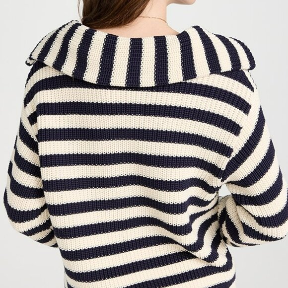 STAUD Navy and Cream V-Neck Sweater - Picture 2 of 8